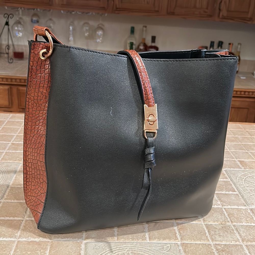 Black and Brown Faux Leather Tote / Purse